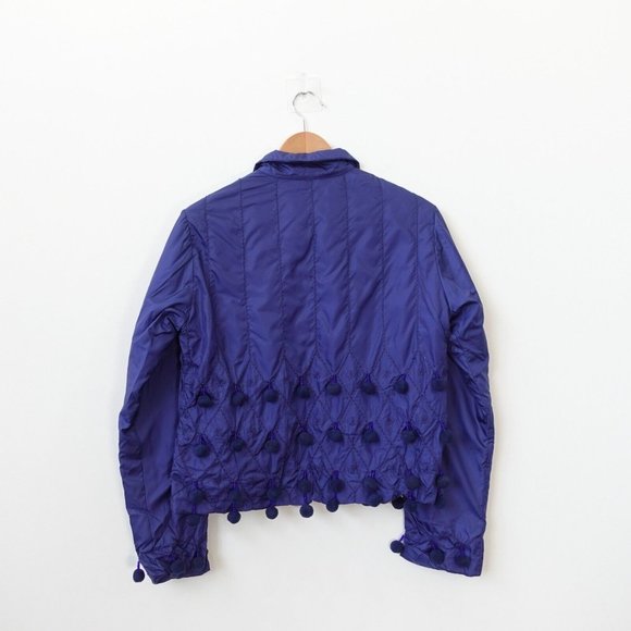 Blue Navy Down Jacket Women Large Packable Western Pom Pom Italy NWT ASPESI $565 - Picture 4 of 14